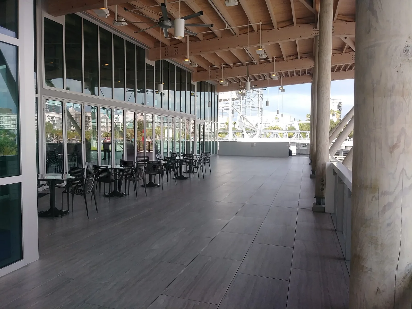 The covered patio of the River Center at Julian B. Lane Riverfront Park, the festival's home