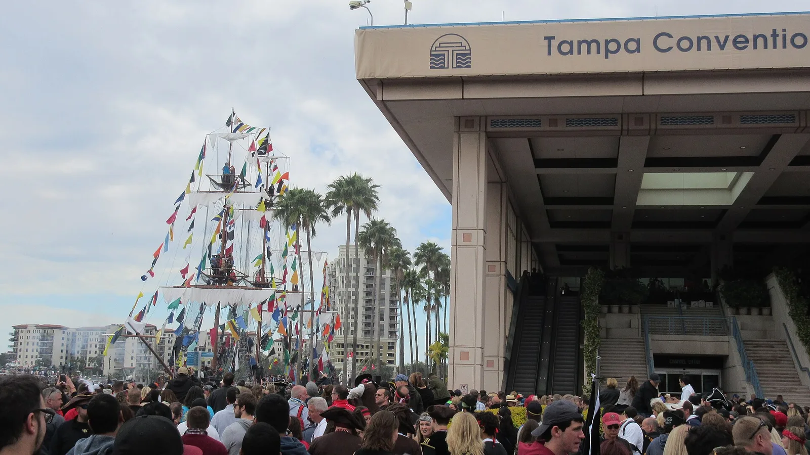 The Jose Gasparilla pirate ship moored beside the Tampa Convention Center after the invasion