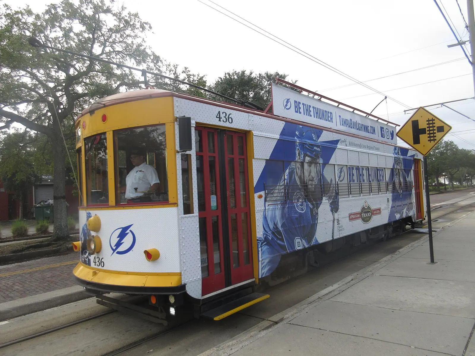 A TECO Line Streetcar at the Centennial Park station in Ybor City.