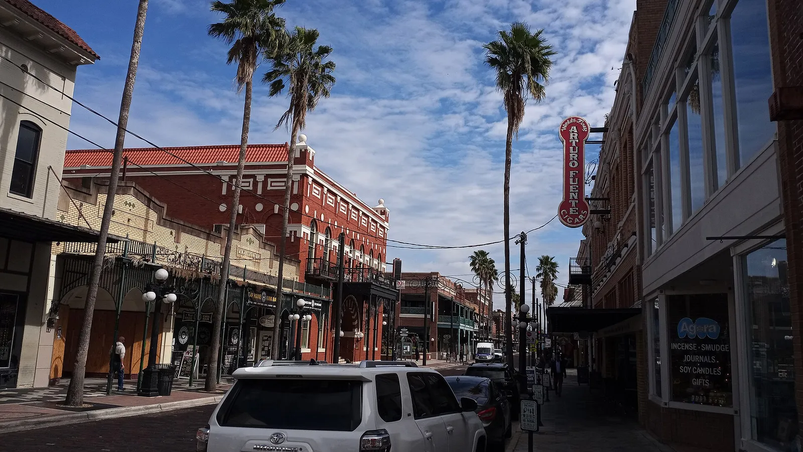 Restaurants and shops along Seventh Avenue in Ybor City, Tampa.