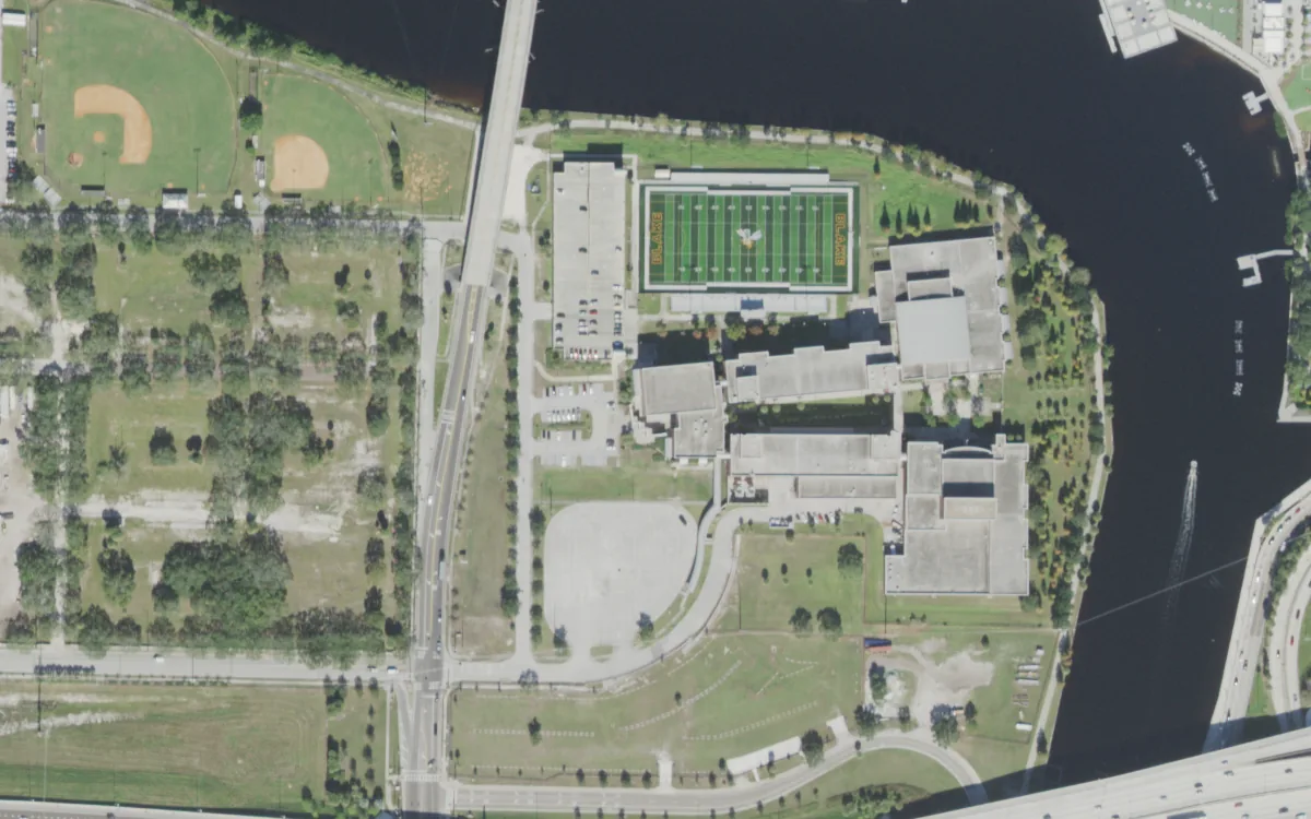 Blake High and the blocks around it on North Boulevard, Tampa, seen from the air