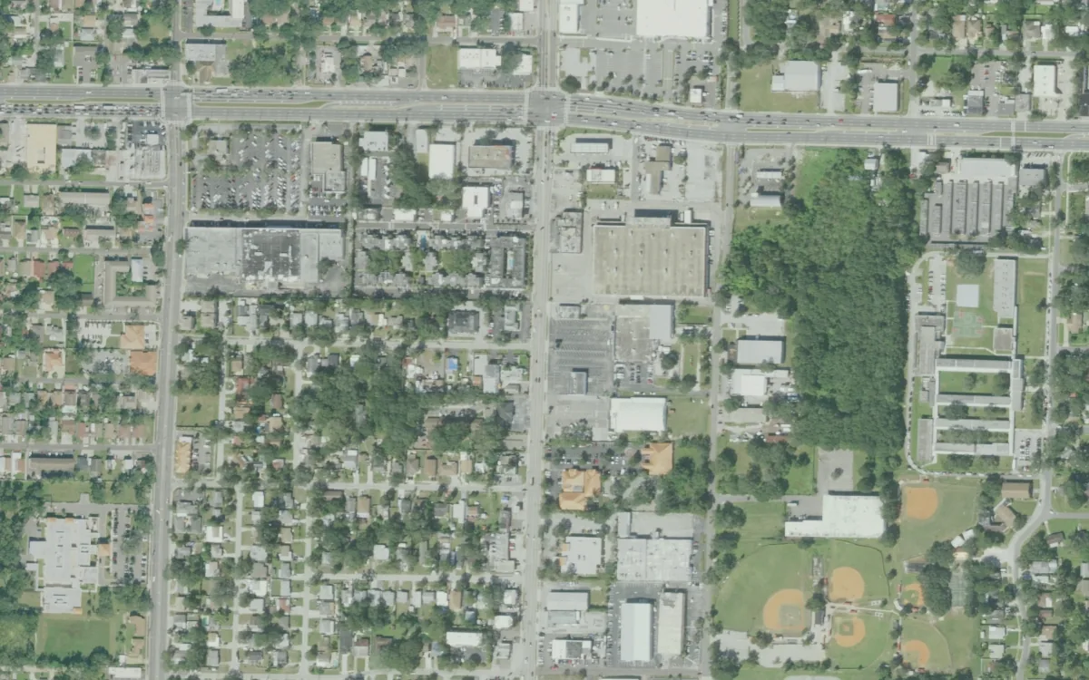 BridgePrep Academy of Tampa and the blocks around it on North Armenia Avenue, Tampa, seen from the air