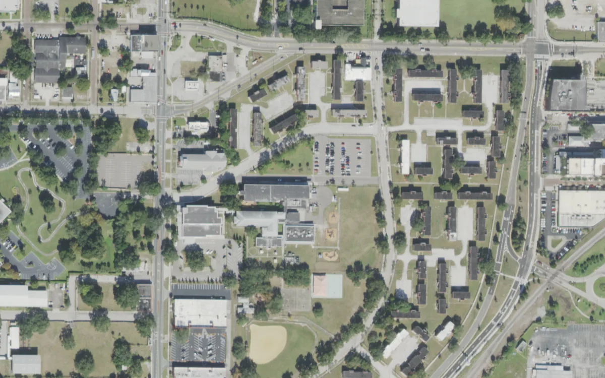 B.T. Washington Elementary and the blocks around it on Estelle Street, Tampa, seen from the air
