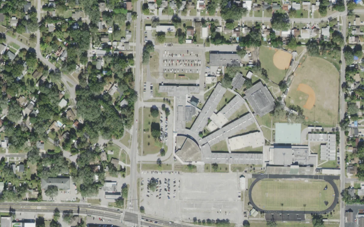 Chamberlain High and the blocks around it on North Boulevard, Tampa, seen from the air