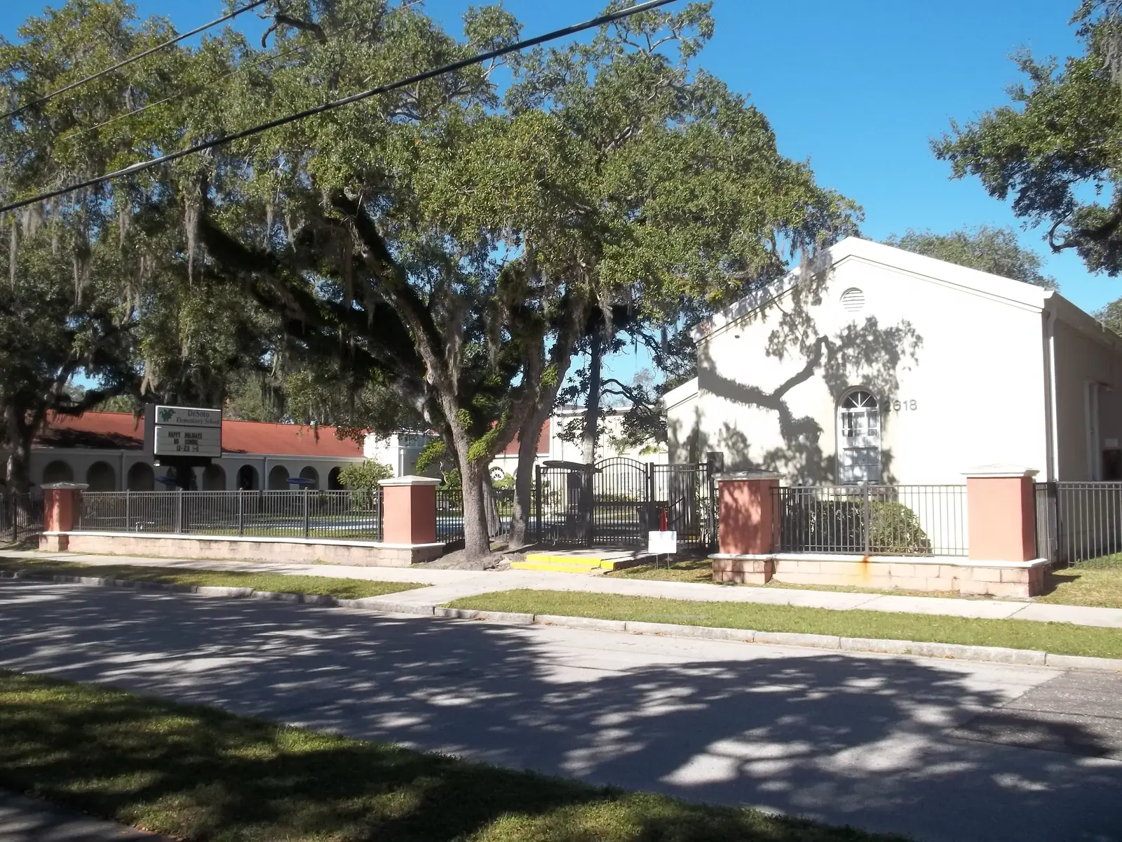 DeSoto Elementary School behind its gate in the Palmetto Beach Historic District, Tampa