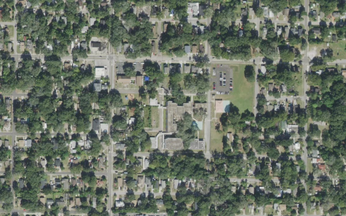 Edison Elementary and the blocks around it on East Curtis Street, Tampa, seen from the air