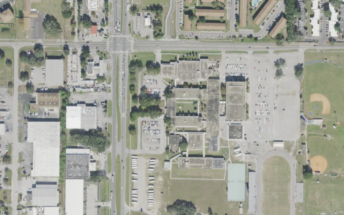 King High and the blocks around it on North 56th Street, Tampa, seen from the air