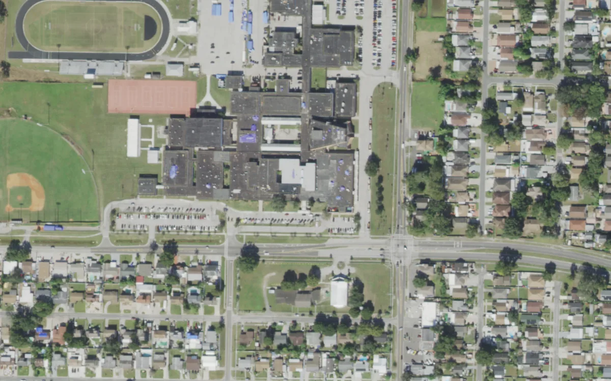 Leto High and the blocks around it on West Sligh Avenue, Tampa, seen from the air