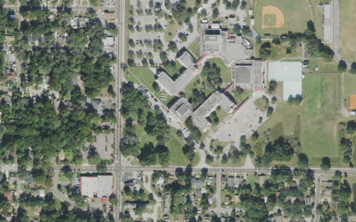 Middleton High and the blocks around it on North 22nd Street, Tampa, seen from the air