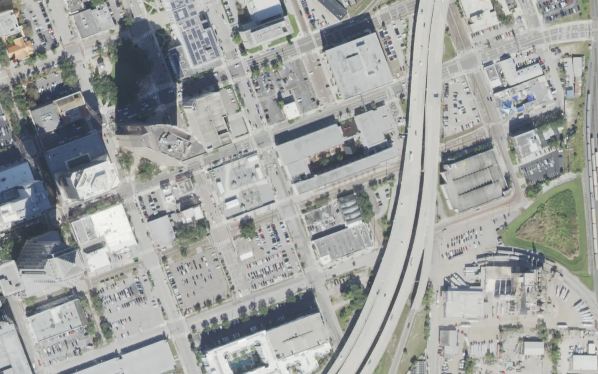 Rampello K-8 Magnet and the blocks around it on East Washington Street, Tampa, seen from the air