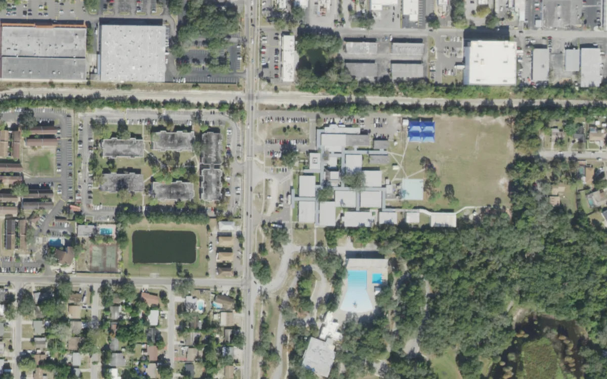 Shaw Elementary and the blocks around it on North 15th Street, Tampa, seen from the air