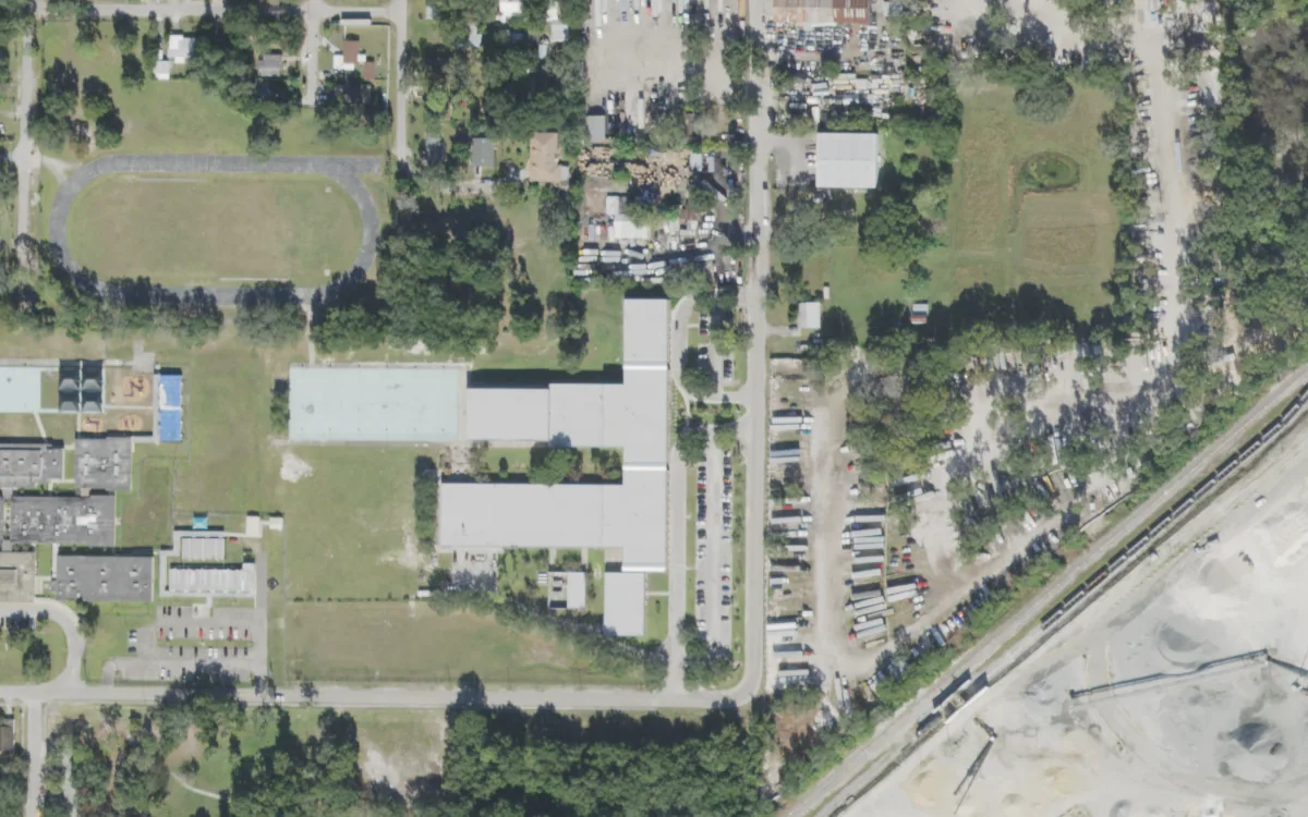 Williams Middle Magnet and the blocks around it on North 47th Street, Tampa, seen from the air