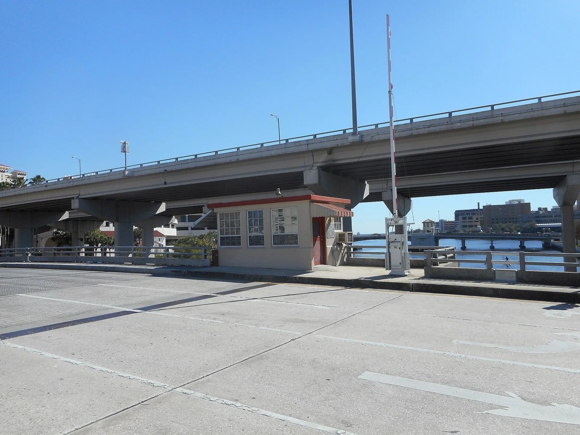 East Brorein Street crosses the Hillsborough River under the Lee Roy Selmon Expressway in downtown Tampa.