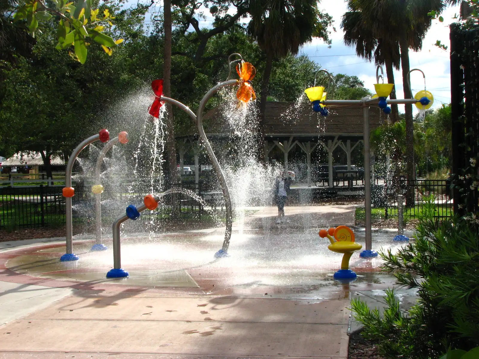Water jets at the interactive splash pad in Ballast Point Park in South Tampa.